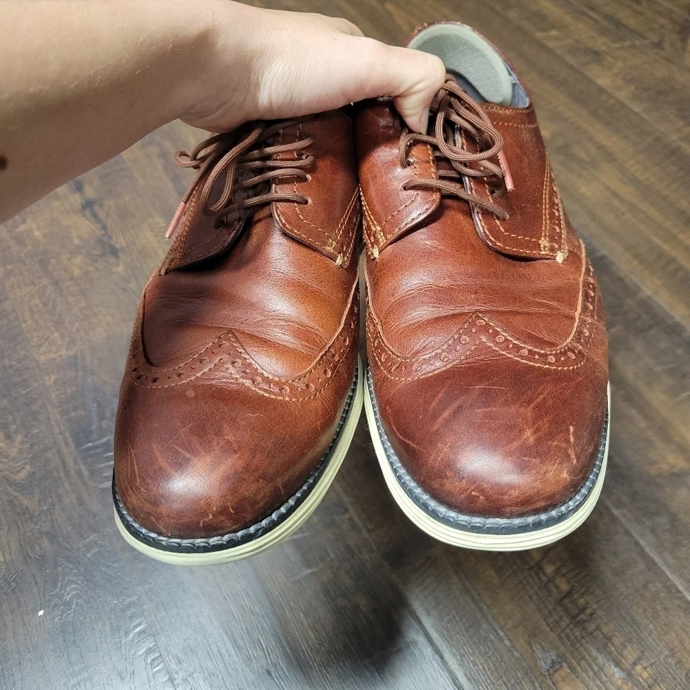 COLE HAAN OriginalGrand OS Brown Leather Wingtip Shoes preowned Sz 10